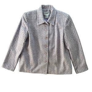 Alfred Dunner Women’s 10P Purple White Plaid Textured Tweed Button Blazer Jacket